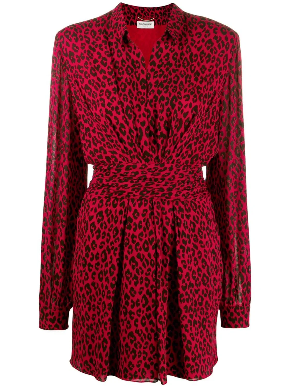 Saint Laurent Long Sleeve Leopard Mini Dress In Red & Black Size 8  - Image 5