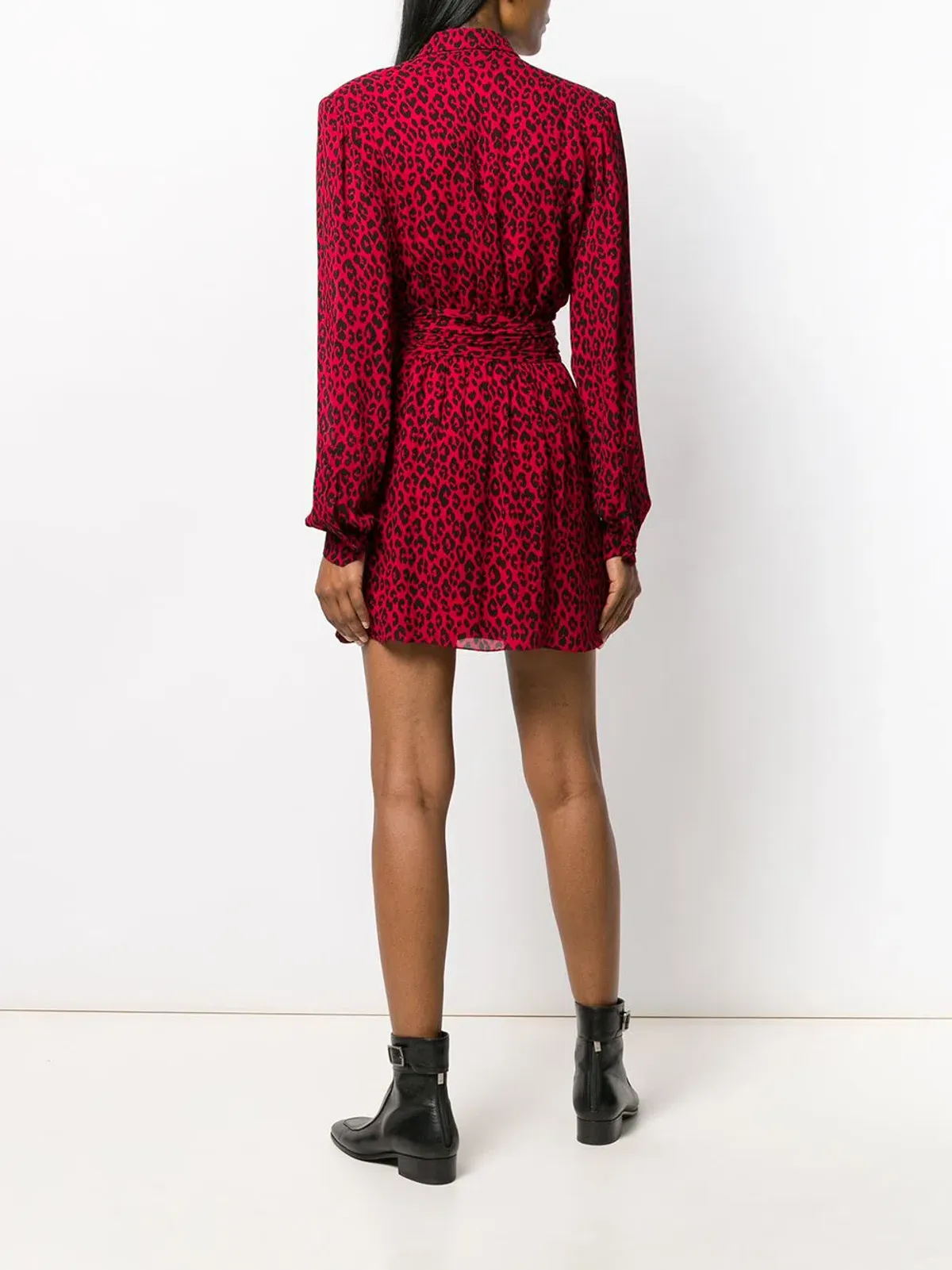 Saint Laurent Long Sleeve Leopard Mini Dress In Red & Black Size 8  - Image 3