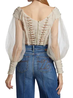 Zimmermann Rhythmic Chain Pearl Bodice Milk Size 0/Au 8 for rent on The Volte - image 3