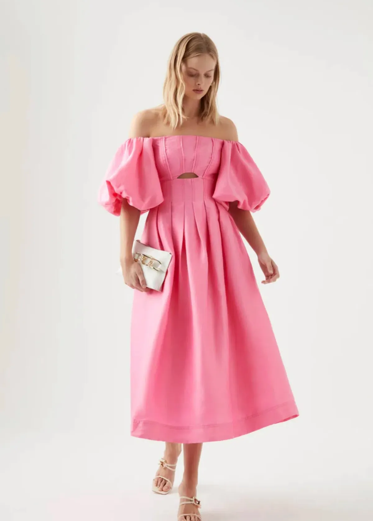 Aje Eugenie Off Shoulder Midi Dress Pink Size 10 - Image 1
