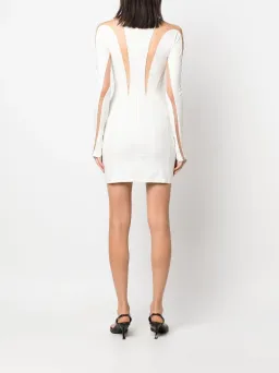 Mugler Logo Plaque Sheer Panel Dress White Size 8 for rent on The Volte - image 2
