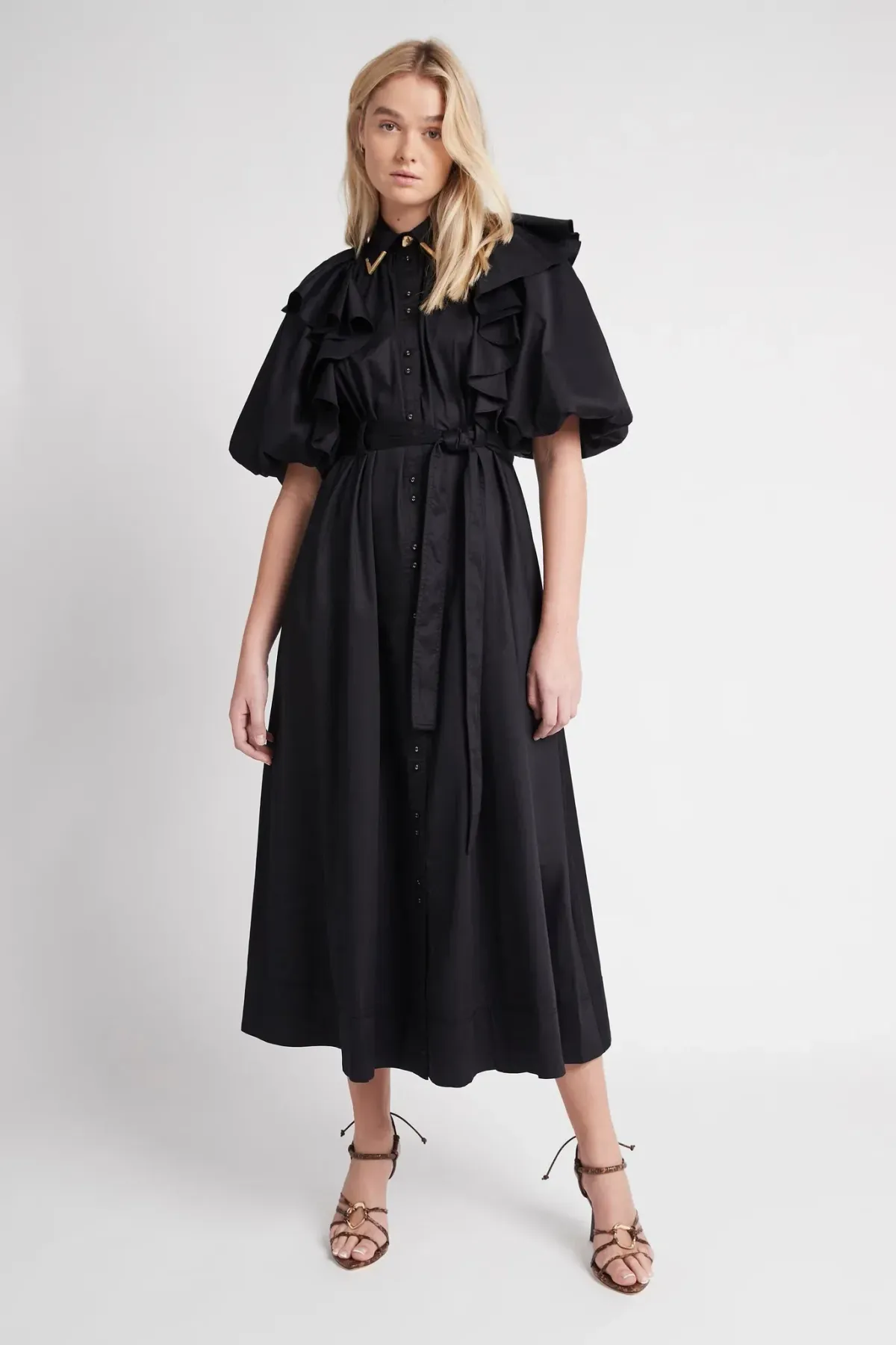 Aje Poised Frill Sleeve Midi Dress Black Size 10 - Image 1