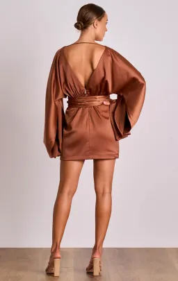 Pasduchas Mika Drape Mini Dress Brown Size 10  for rent on The Volte - image 3