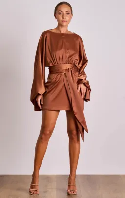 Pasduchas Mika Drape Mini Dress Brown Size 10  for rent on The Volte - image 2