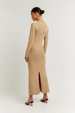 Dissh Stride Warm Wheat Knit Midi Dress Beige Size 8 for rent on The Volte - image 5