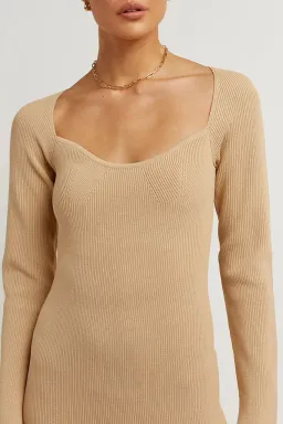 Dissh Stride Warm Wheat Knit Midi Dress Beige Size 8 for rent on The Volte - image 2