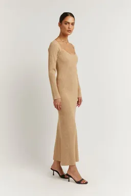 Dissh Stride Warm Wheat Knit Midi Dress Beige Size 8 for rent on The Volte - image 4