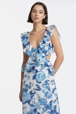 Sir the Label Amaris Frill Midi Dress Print Size AU 10 for rent on The Volte - image 2