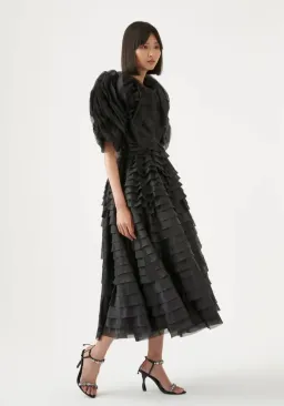 Aje Amour Ruffle Midi Dress Black Size 8 for rent on The Volte - image 2