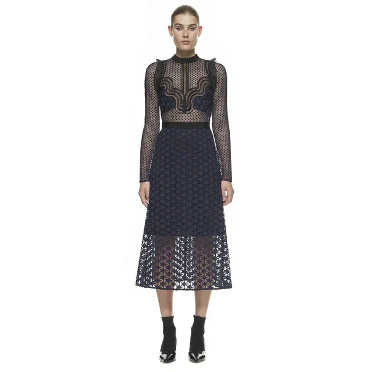 Self Portrait Star Repeat  Midi Dress Navy/Black Size 8 - Image 1