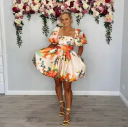 Leo Lin Florescence Bubble Mini Dress Blossom Sorbet Size 8 for rent on The Volte - image 4