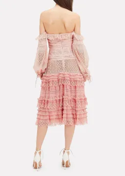 Jonathan Simkhai Lace Knit Off-The-Shoulder Dress Pink Size 6 for rent on The Volte - image 2