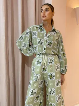 Alemais Sofia Shirt and Pants Set in Olive Size 10 for rent on The Volte - image 2