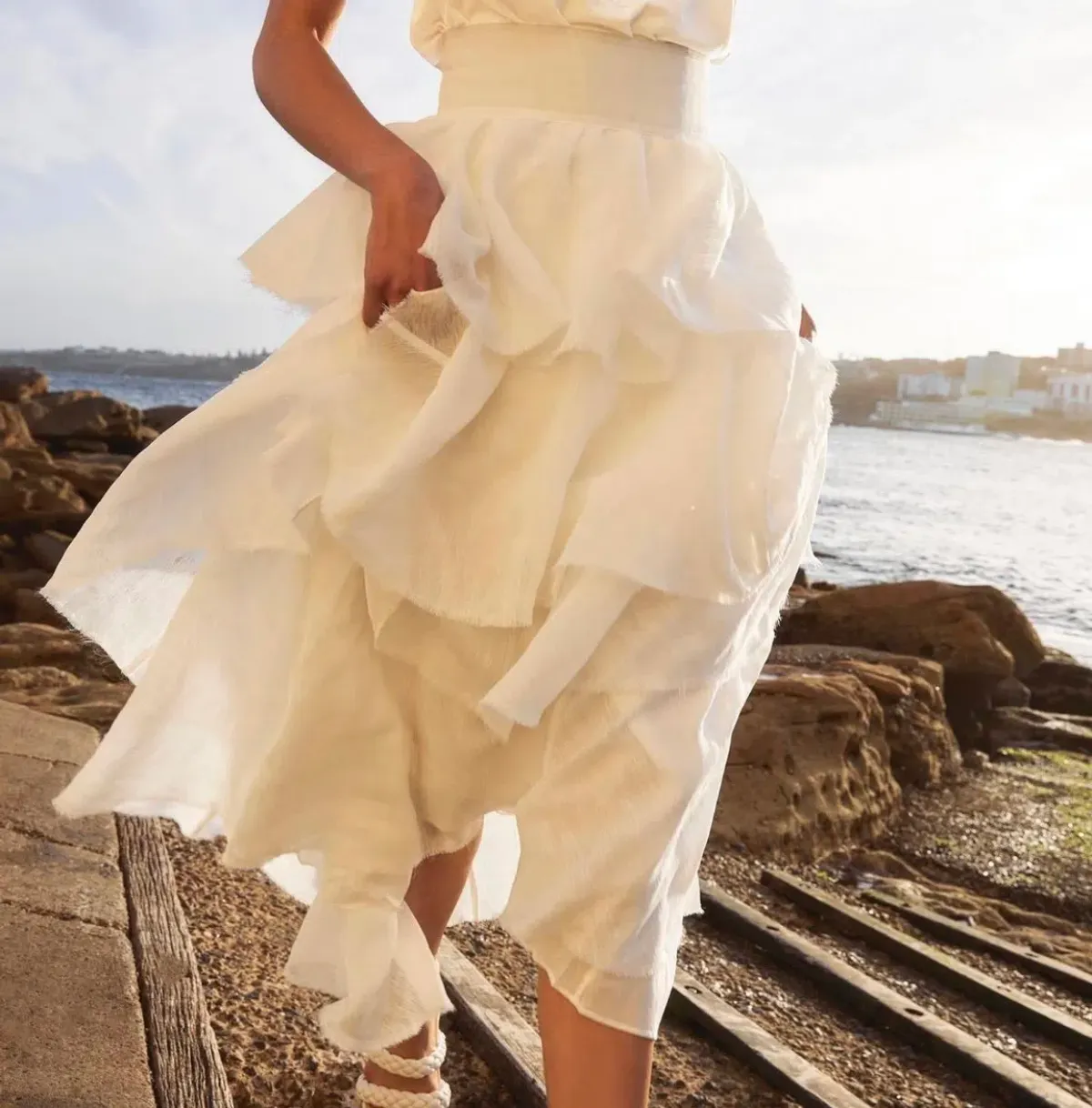 Aje Medina Tiered Midi Skirt White Size 12  - Image 2