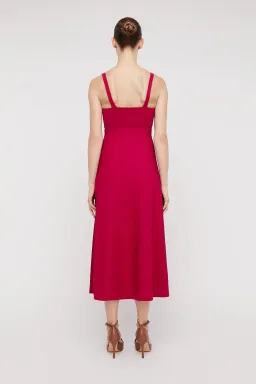 Scanlan Theodore Crepe Knit Square Neck Dress in Raspberry Red Size S/ AU 8 for rent on The Volte - image 2