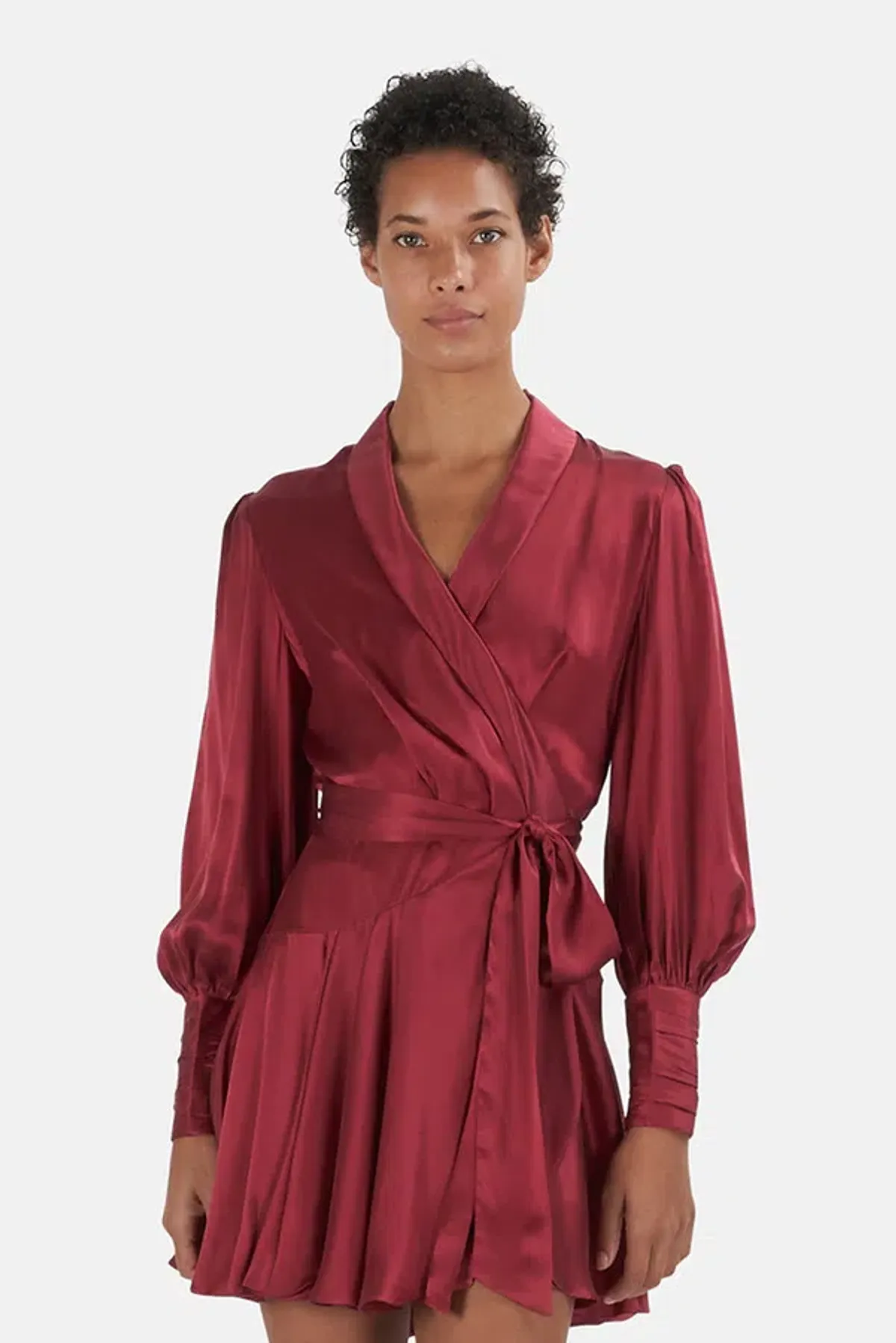 Zimmermann Silk Wrap Mini Dress Burgundy Size 0/ Au 8 - Image 2