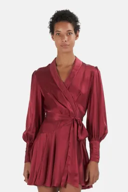 Zimmermann Silk Wrap Mini Dress Burgundy Size 0/ Au 8 for rent on The Volte - image 2