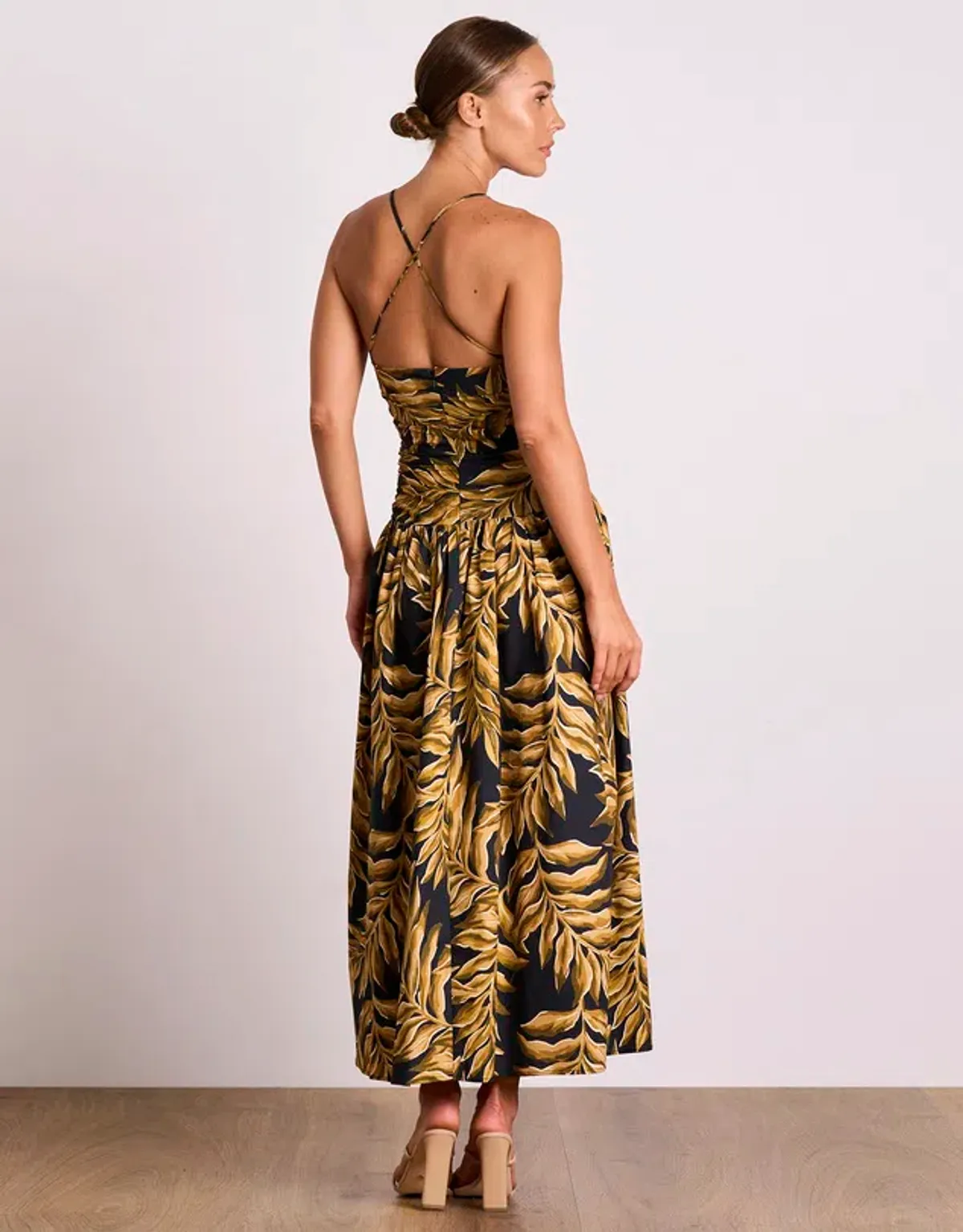 Pasduchas Elody Rouche Midi Dress Black Print Size 8 - Image 3