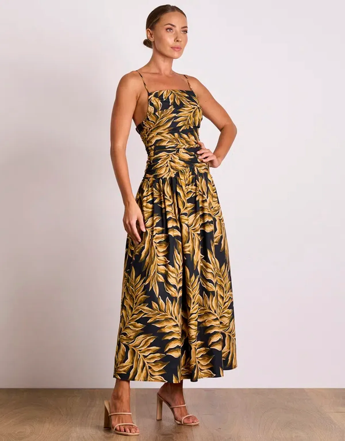 Pasduchas Elody Rouche Midi Dress Black Print Size 8 - Image 2