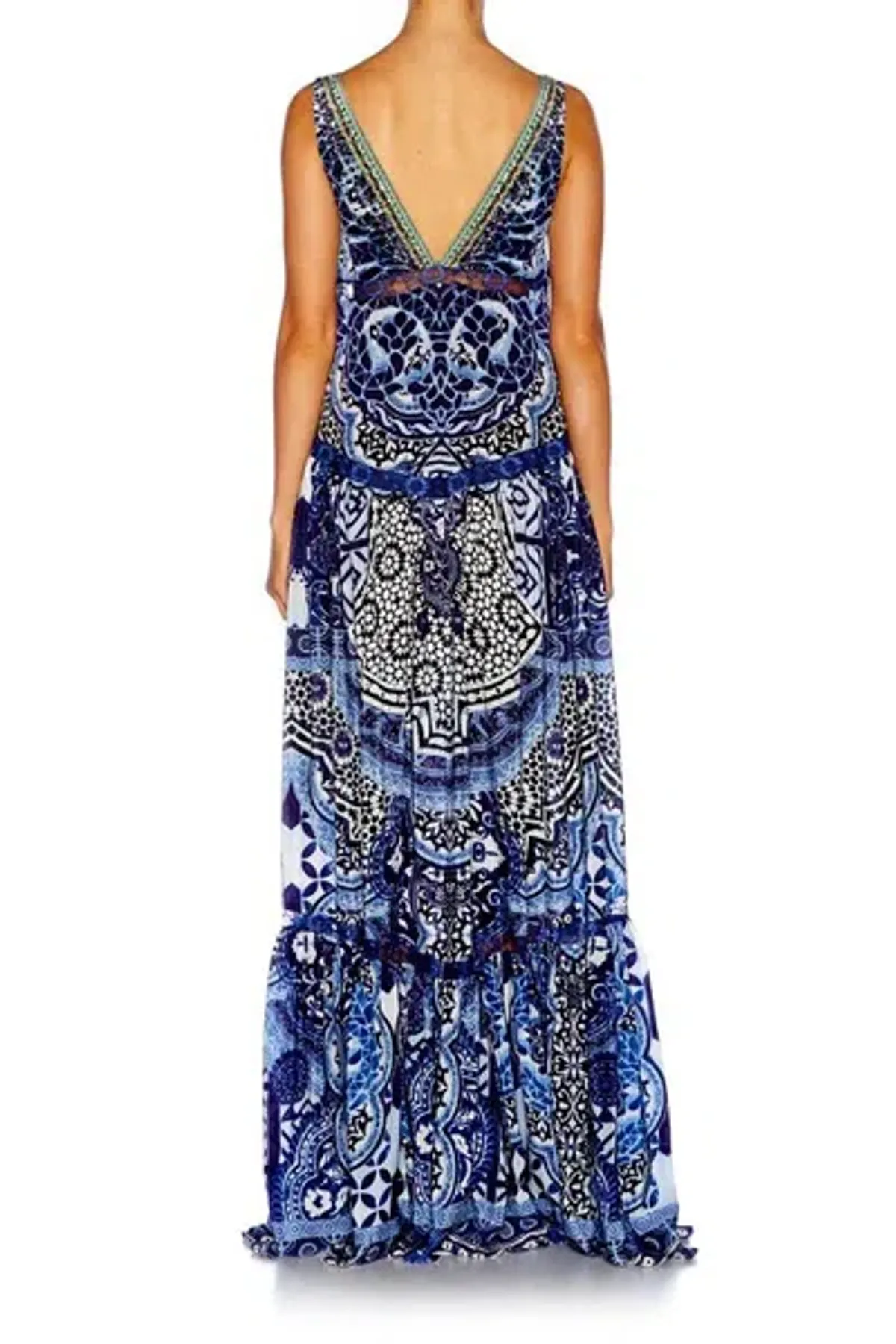 Camilla Under V-neck Gathered Tiered Maxi Dress The Medina Moon Size 14 - Image 6