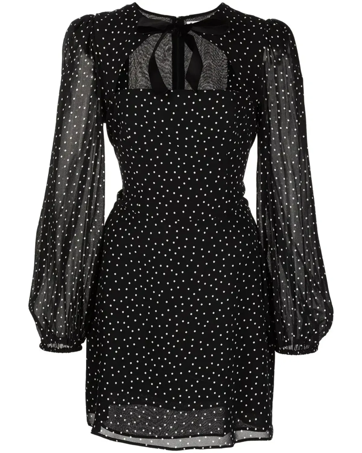 Reformation Terri Polka Dot Mini Dress Black Size AU 6  - Image 2