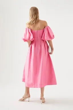 Aje Eugenie Off Shoulder Midi Dress Pink Size 14 for rent on The Volte - image 3