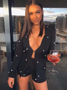 Honey Couture Lizzy Long Sleeve Jacket and Shorts Set Black Pearl Size S/ Au 8 for rent on The Volte - image 2