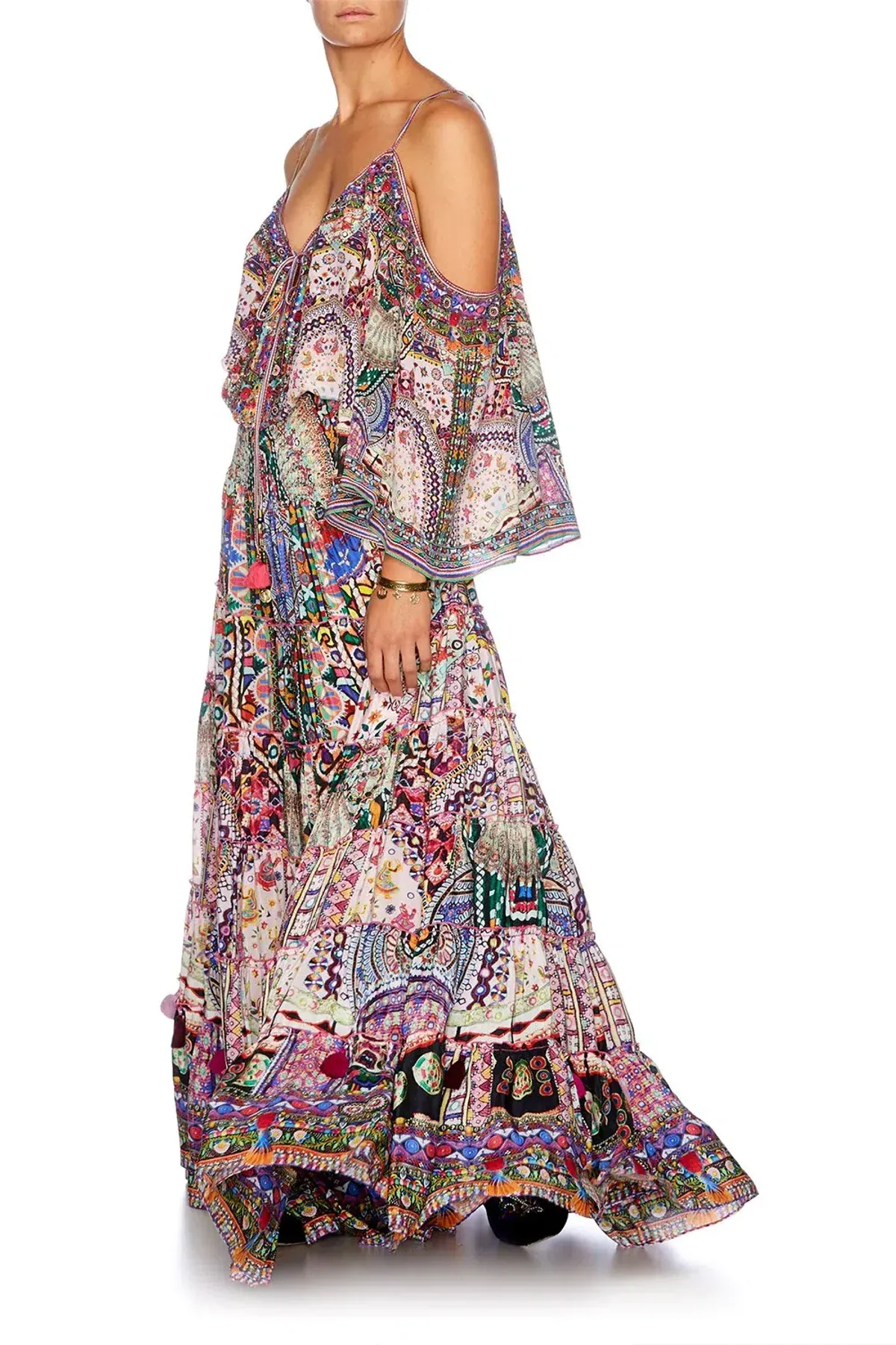 Camilla Long Sleeve Drop Shoulder Top Size XS & Tiered Hem Maxi Skirt Size L Set in Kalbelia Queen Pink Print - Image 4