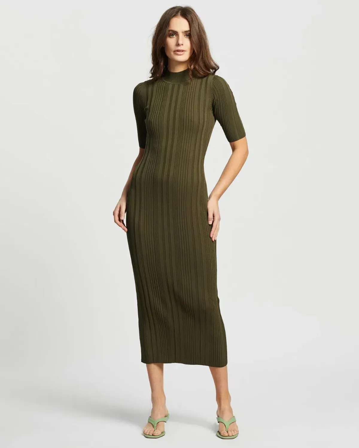 Bec & Bridge Esme Knit Midi Dress Olive Size 12 - Image 1