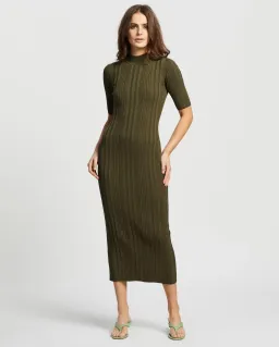 Bec & Bridge Esme Knit Midi Dress Olive Size 12 for rent on The Volte - image 1