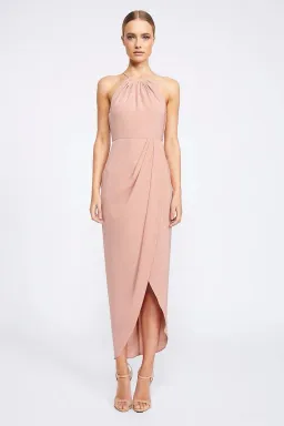 Shona Joy The Annalise  High Neck Ruched Dress Dusty Pink Size 6 for rent on The Volte - image 1