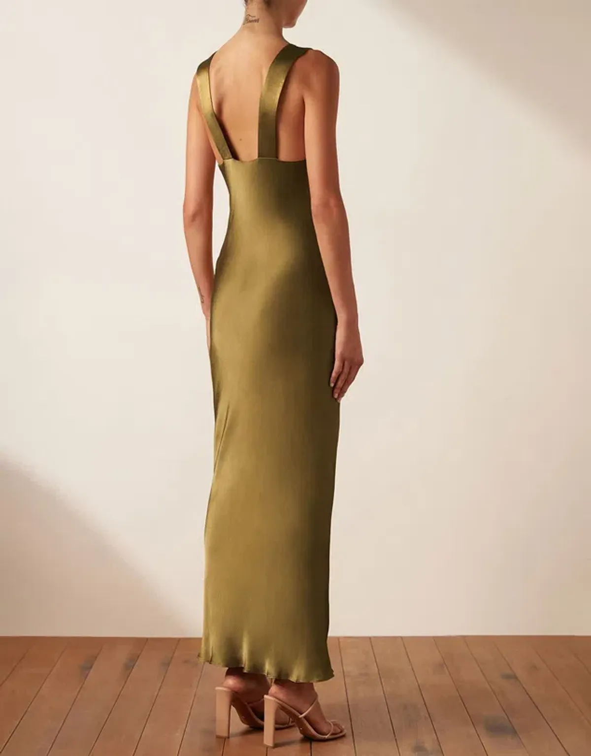 Shona Joy Giorgia Plunged Midi Dress Olive Oil Size 6 - Image 3