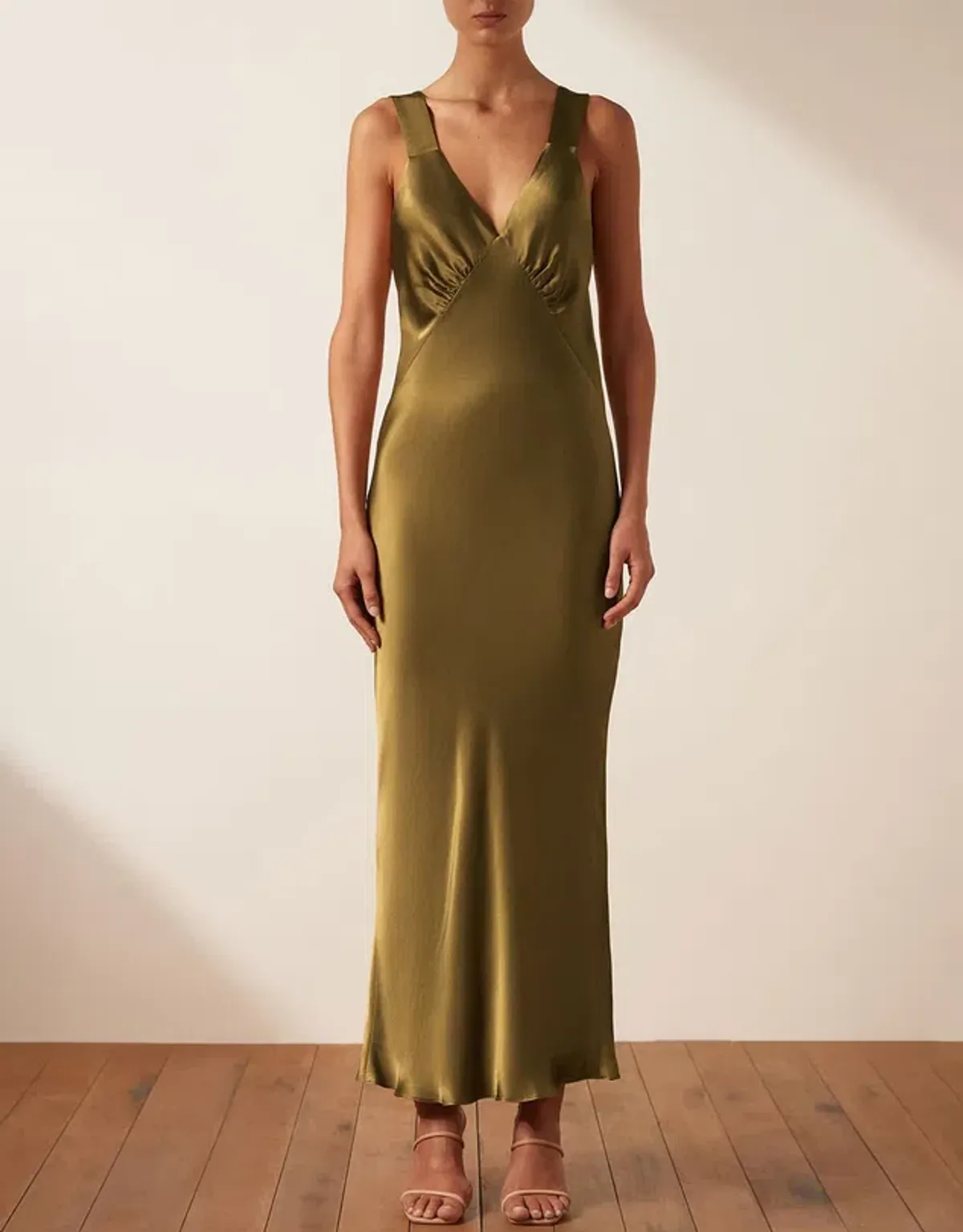 Shona Joy Giorgia Plunged Midi Dress Olive Oil Size 6 - Image 1