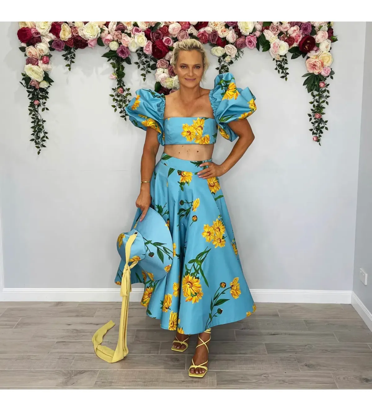 Leo Lin Marguerite Bleu Puff Top and Maxi Skirt Set Blue Print Size 10 - Image 1