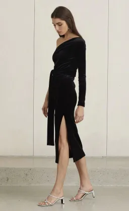 Bec & Bridge Velour One Shoulder Dress Black Size 10 for rent on The Volte - image 2
