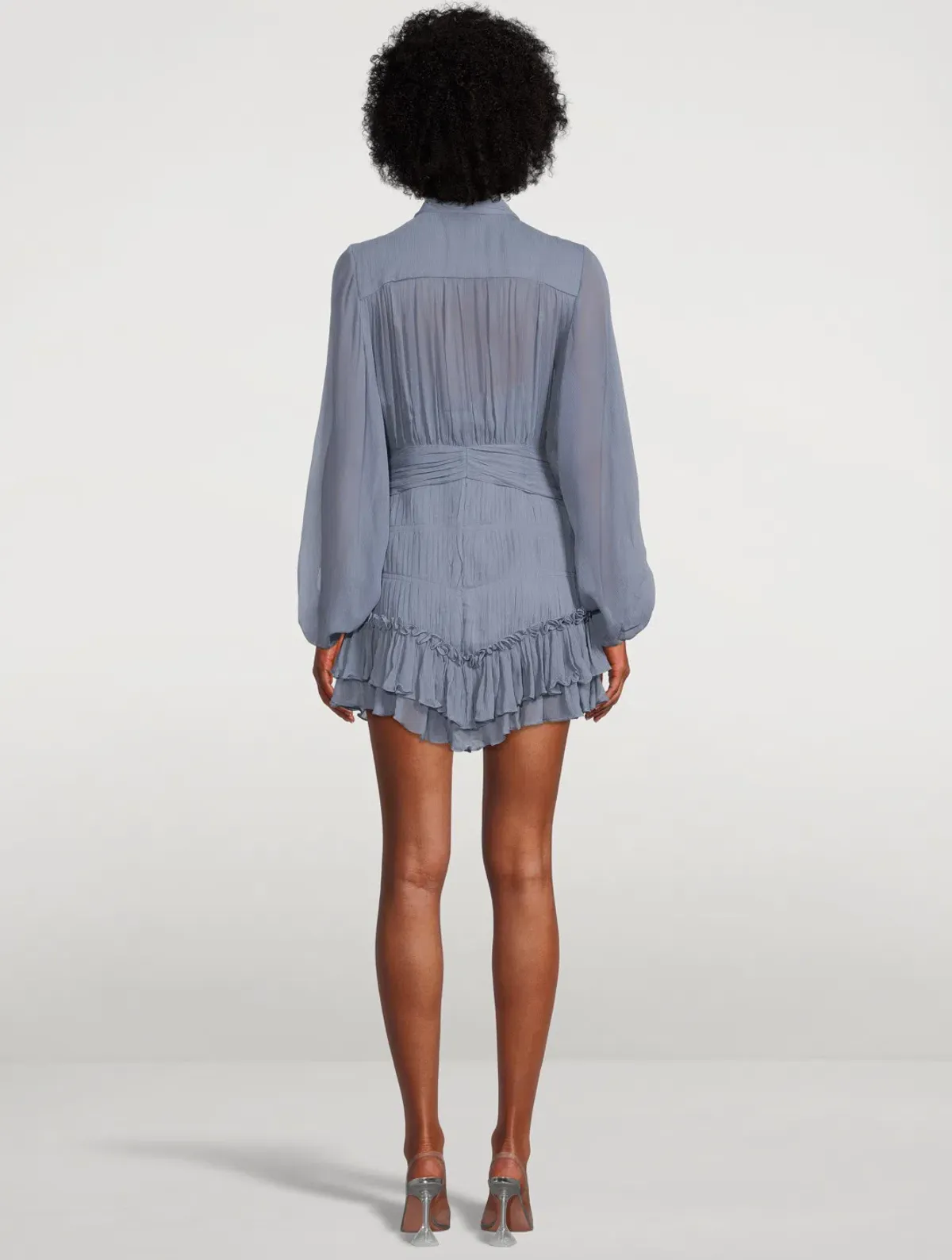 Shona Joy Kayla Button Up Ruched Mini Dress Blue Smoke Size 10  - Image 2