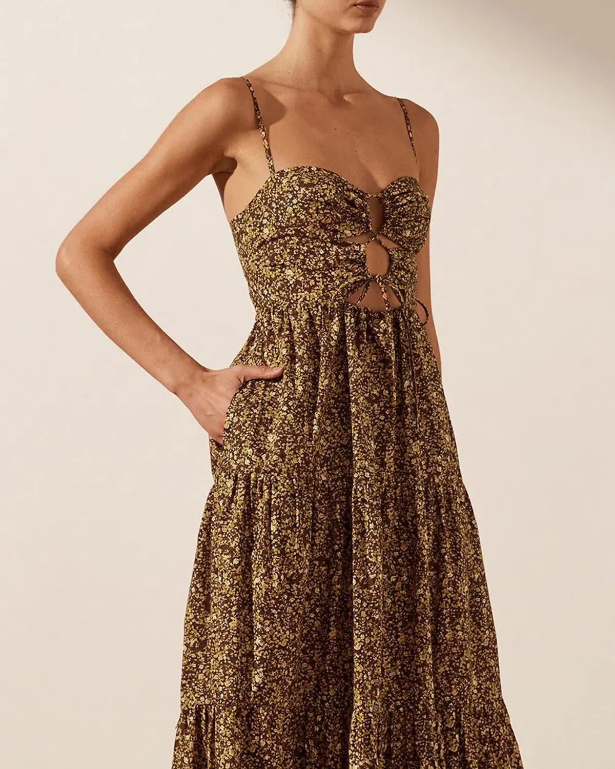 Shona Joy Lilou Lace Up Backless Midi Dress Mimosa Size 10 - Image 2