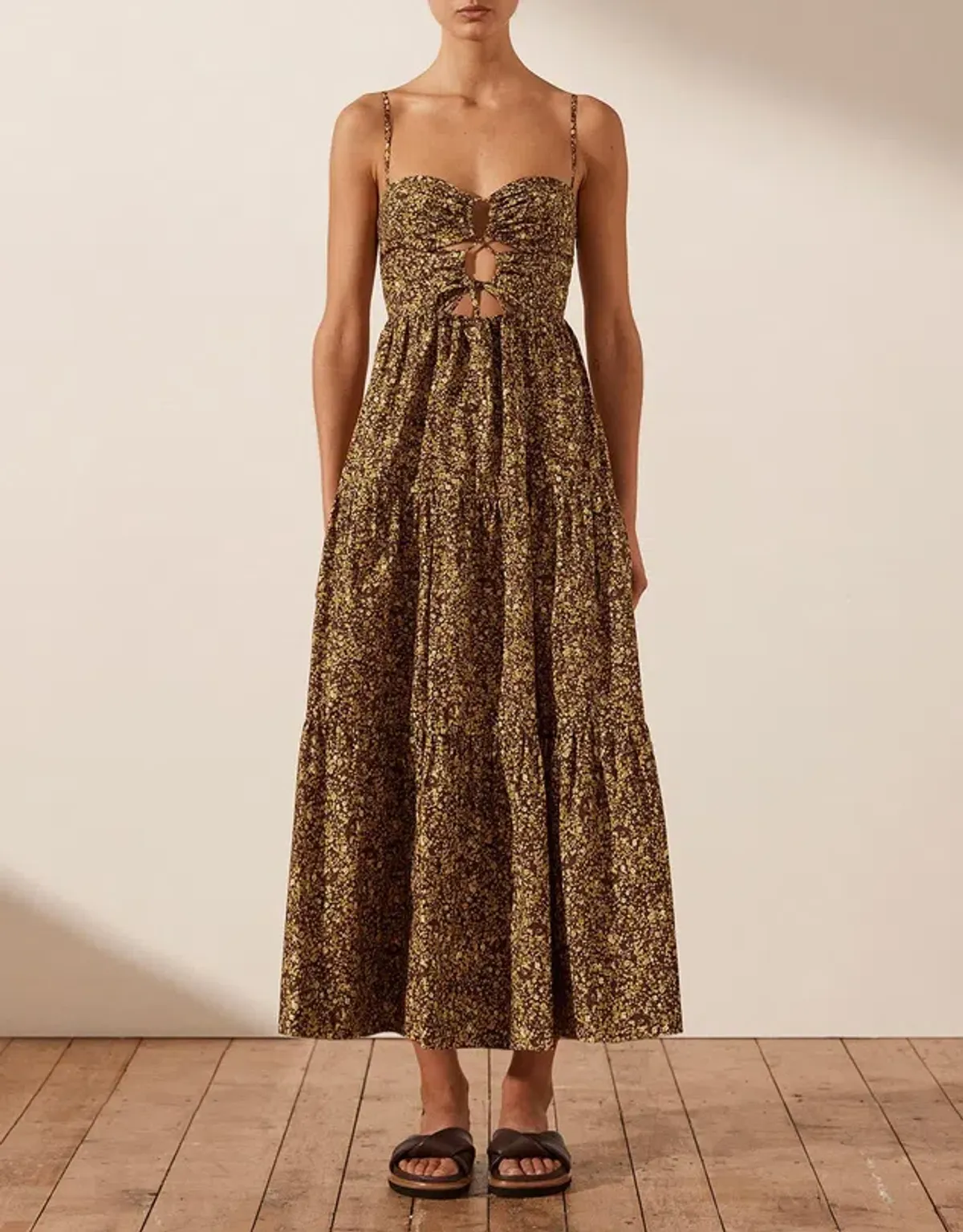 Shona Joy Lilou Lace Up Backless Midi Dress Mimosa Size 10 - Image 1