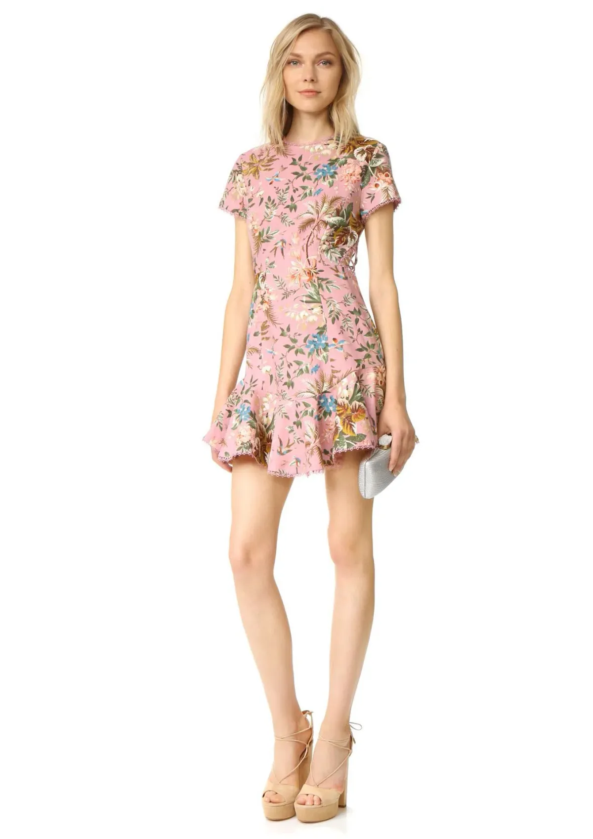 Zimmermann Tropicale Lattice Mini Dress Pink Floral Size 6 - Image 1