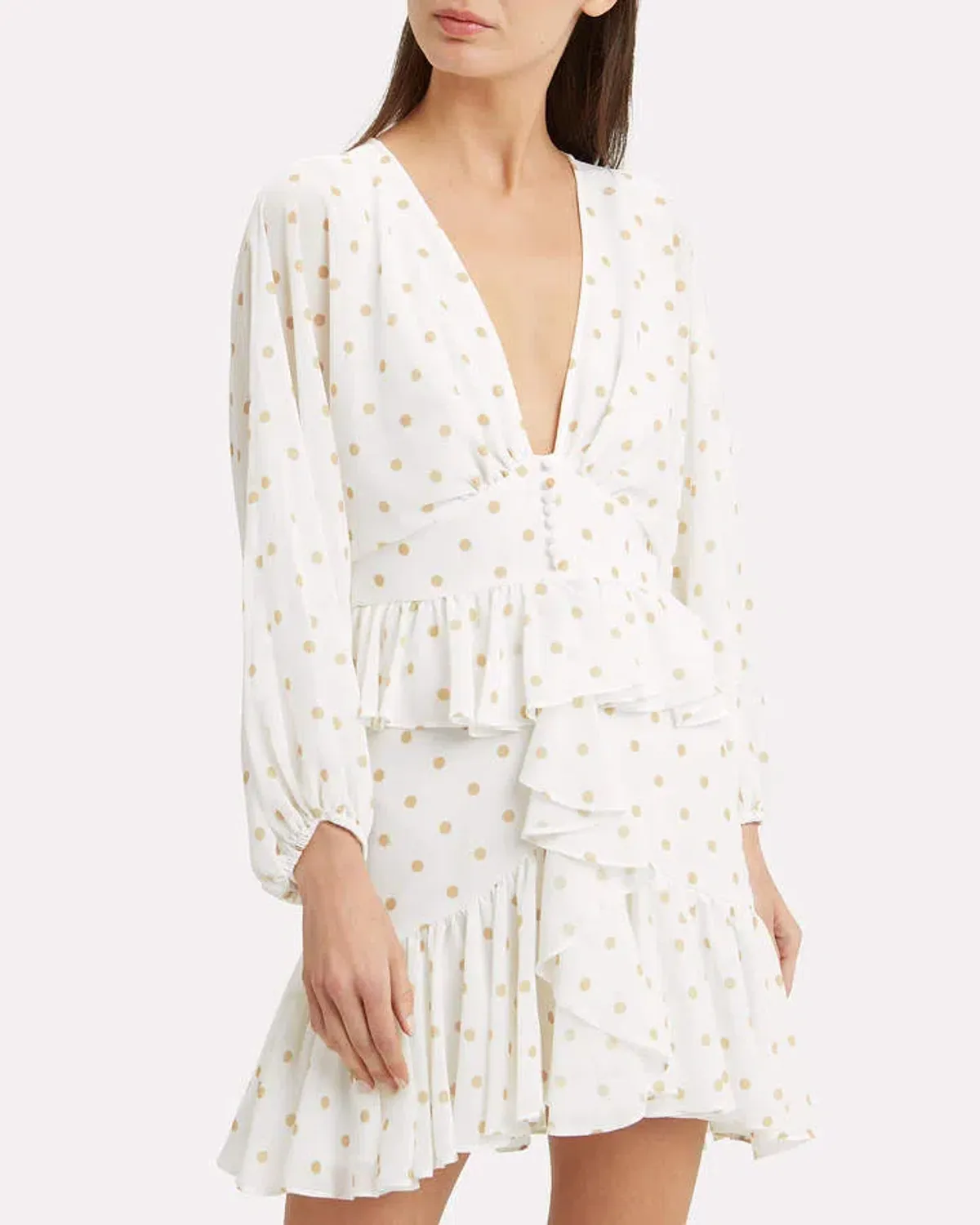 Shona Joy Polka Dot Ruffle Mini Dress White Size 10 - Image 2