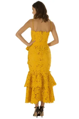 Bambah Double Ruffle Lace Midi Dress Yellow Size 12  for rent on The Volte - image 2