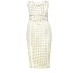 House Of CB Domenica Houndstooth and Chain Midi Dress Gold Cream Size XS / Au 6 for rent on The Volte - image 4