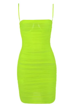 House of CB Ella Ruched Organza Mesh Mini Dress Neon Green Size XS / Au 6 for rent on The Volte - image 6
