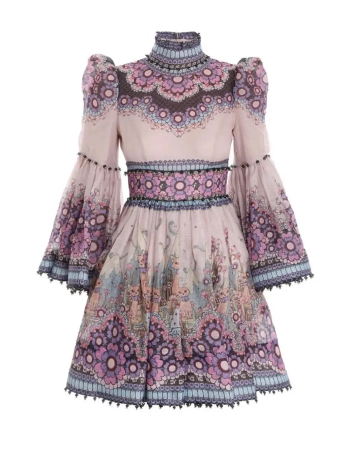 Zimmermann Celestial Bell Sleeve Mini Dress Gemini Zodiac Print Size 1 / Au 10 - Image 5