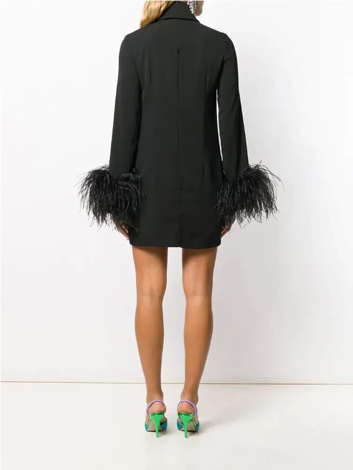 16Arlington Michelle Feather Trim Mini Dress Black Size 8 - Image 2