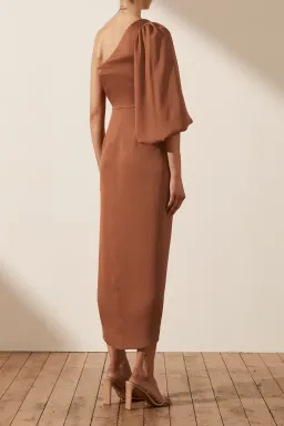 Shona Joy Luxe Tie Front One Shoulder Dress In Mocha Size 10 for rent on The Volte - image 2