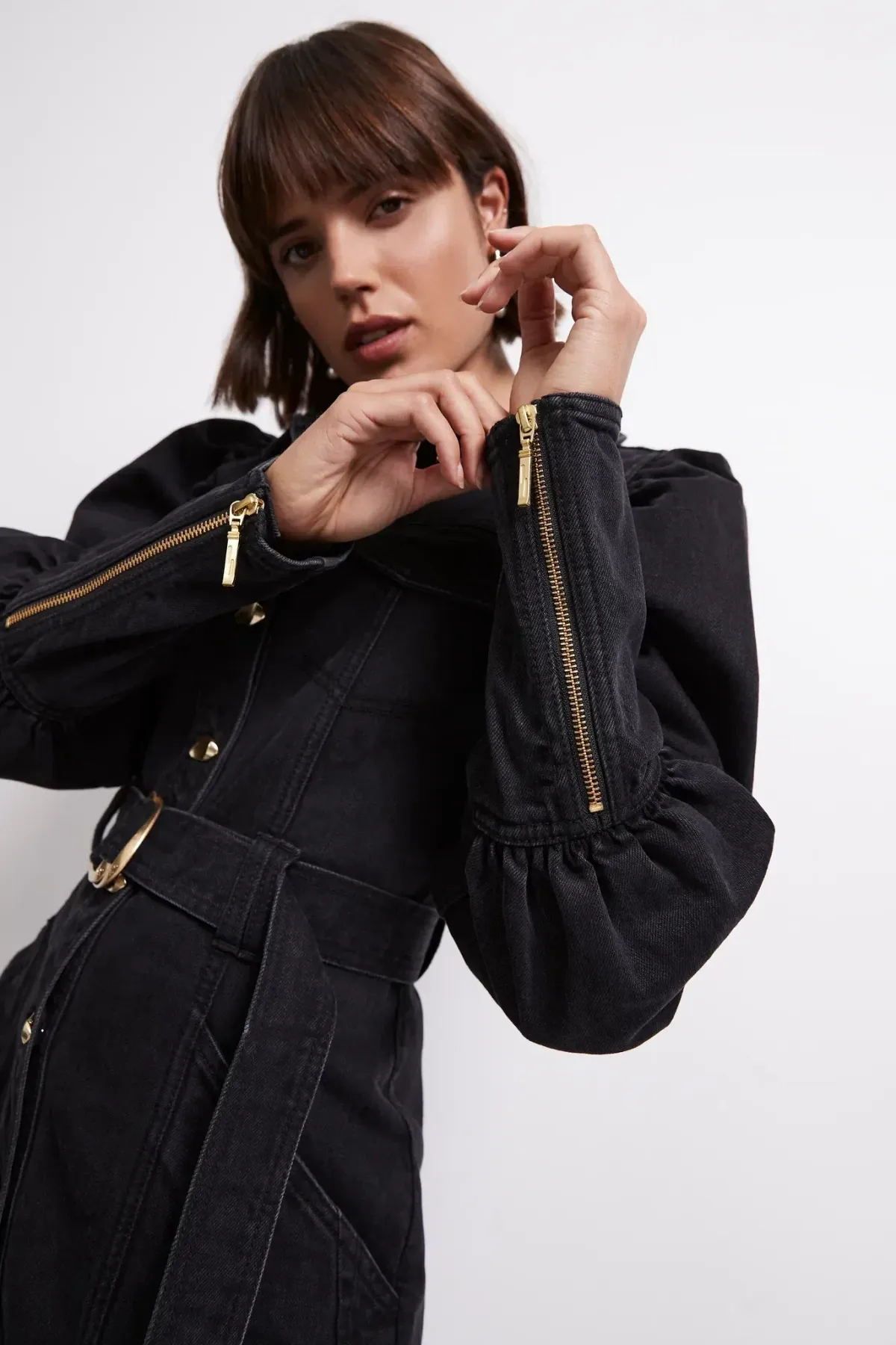 Aje Dione Denim Long Sleeve Mini Dress Black Size 8  - Image 4