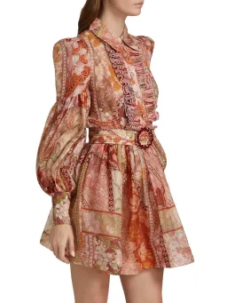 Zimmermann Kaleidoscope Tuxedo Frill Mini Dress Red Swirl Floral Size 0/Au 8 for rent on The Volte - image 2