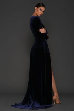 Elle Zeitoune Fontaine Gown Blue Velvet Size 14 for rent on The Volte - image 2