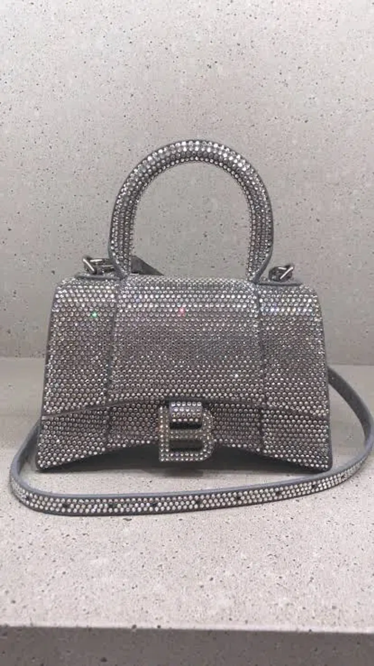 Balenciaga Crystal Embellished Hourglass Tote Bag Grey - Image 2